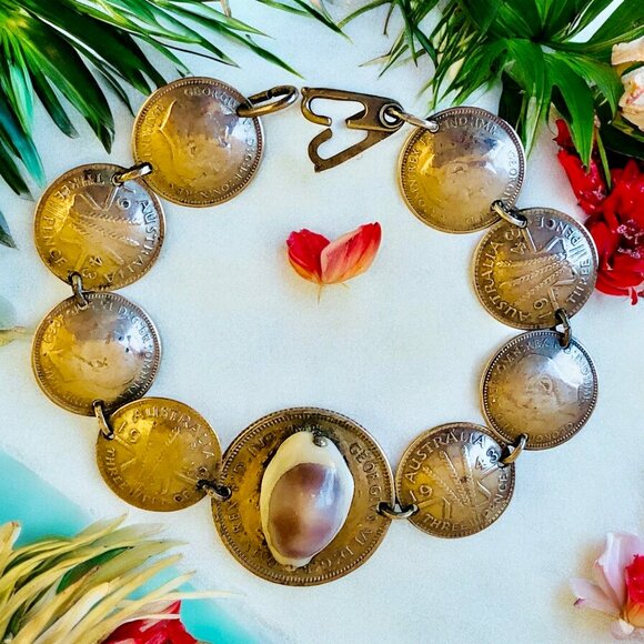 Australian Silver Coins WII Sweetheart Bracelet Shell Trench Art 6" - Picture 4 of 15